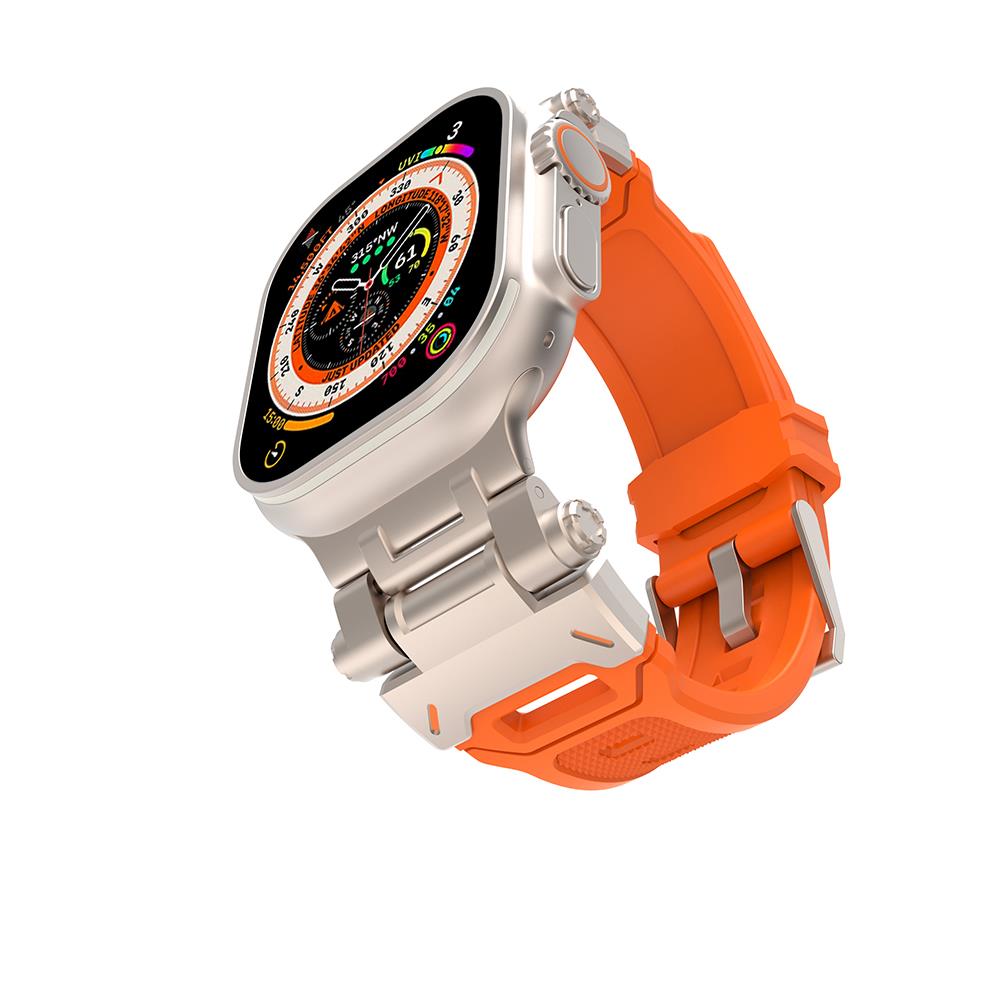 Apple Watch Ultra / Ultra 2 49 mm uyumlu Metal Aksamlı Silikon Kordon Premium Kayış Starlight - Turuncu