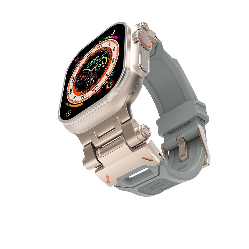 Apple Watch Ultra / Ultra 2 49 mm uyumlu Metal Aksamlı Silikon Kordon Premium Kayış Starlight - Yeşil