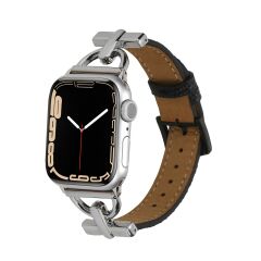Apple Watch 10 42 mm uyumlu Deri Kordon Metal Bağlantılı Şık Tasarım Kayış