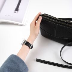 Apple Watch 10 42 mm uyumlu Deri Kordon Metal Bağlantılı Şık Tasarım Kayış