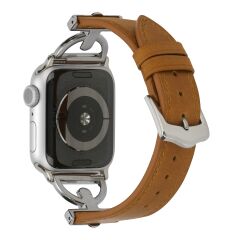 Apple Watch 10 42 mm uyumlu Deri Kordon Metal Bağlantılı Şık Tasarım Kayış Kahverengi