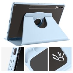 Galaxy Tab S9+ Plus 12.4'' SM-X810 uyumlu Kılıf Kalem Bölmeli Dönebilen Yatay Dikey Standlı Kapaklı Mavi