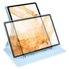 Galaxy Tab S9+ Plus 12.4'' SM-X810 uyumlu Kılıf Kalem Bölmeli Dönebilen Yatay Dikey Standlı Kapaklı Mavi
