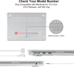 MacBook Air 15 M3 2024 A3114 15.3'' uyumlu Kılıf Koruyucu Kapak Parlak Şeffaf Tasarım Hava Kanallı