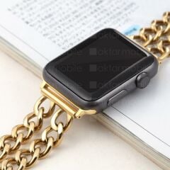 Apple Watch 10 42 mm uyumlu Zincirli Metal Kordon Zincir Tasarım Kayış