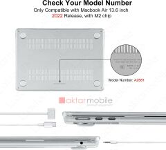 MacBook Air M3 13.6'' 2024 A3113 uyumlu Kılıf Koruyucu Kapak Parlak Şeffaf Tasarım Hava Kanallı