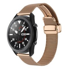 Amazfit GTR 47 mm Uyumlu Hasır Metal Kordon Magnetik D Tokalı Tel Örgü Kayış Mıknatıslı Rose Gold