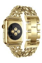 Apple Watch 10 42 mm uyumlu Zincirli Metal Kordon Zincir Tasarım Kayış Gold
