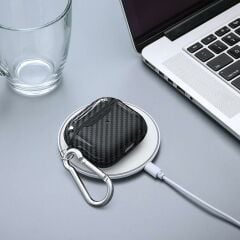 Airpods 4. Nesil Uyumlu Kılıf Karbon Görünümlü Silikon Kapak Kulaklık Kılıfı