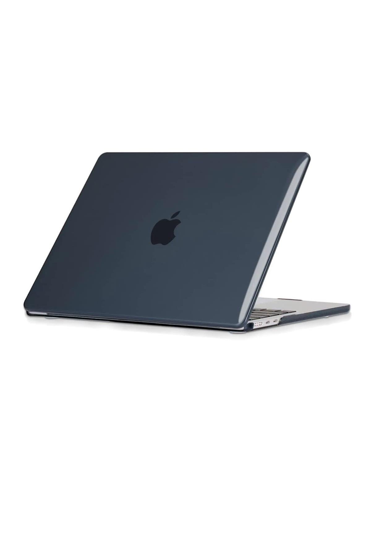 MacBook Air M3 13.6'' 2024 A3113 uyumlu Kılıf Koruyucu Kapak Parlak Şeffaf Tasarım Hava Kanallı Lacivert