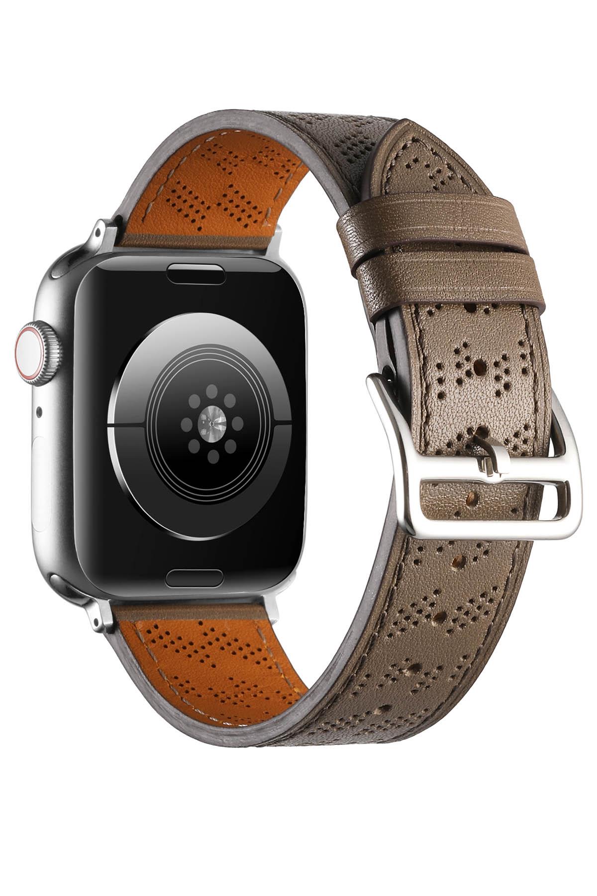 Apple Watch 10 46 mm uyumlu Suni Deri Kordon Kayış Watch Band / Strap Gri