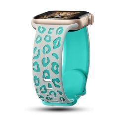 Apple Watch 6 5 4 3 2 1 SE 38 40 mm Uyumlu Silikon Kordon Leopar Desenli Renkli Tasarım Kayış