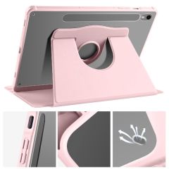 Galaxy Tab S9 11'' SM-X710 uyumlu Kılıf Kalem Bölmeli Dönebilen Yatay Dikey Standlı Akıllı Kapaklı Pembe