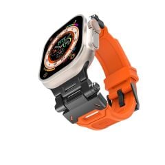 Apple Watch 7 8 9 45 mm uyumlu Metal Aksamlı Silikon Kordon Premium Kayış