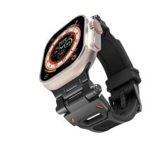 Apple Watch 7 8 9 45 mm uyumlu Metal Aksamlı Silikon Kordon Premium Kayış