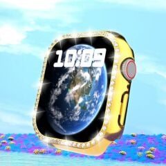 Apple Watch 10 46 mm uyumlu Kasa Koruyucu Taşlı Tasarım Metalik Renk Gövde Koruma (Önü Açık)