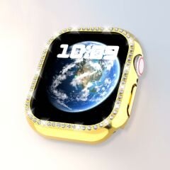 Apple Watch 10 46 mm uyumlu Kasa Koruyucu Taşlı Tasarım Metalik Renk Gövde Koruma (Önü Açık)