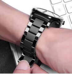 Samsung Galaxy Watch FE 40 mm Uyumlu Seramik Metal Kordon Mat & Parlak Premium Seramik Kayış