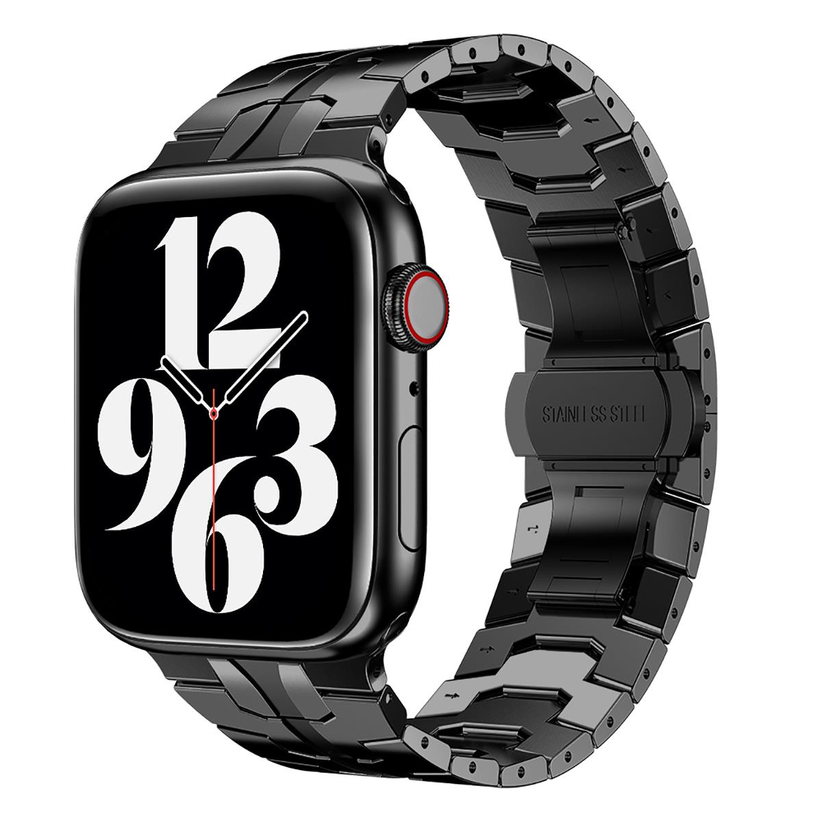 Apple Watch 7 45 mm uyumlu Metal Kordon Premium Paslanmaz Çelik Kayış Şık & Agresif Tasarım Siyah