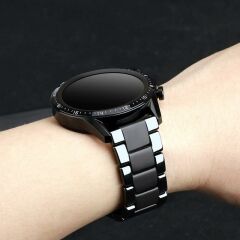 Xiaomi Mi Watch Uyumlu Seramik Metal Kordon Mat & Parlak Premium Seramik Kayış Parlak Siyah