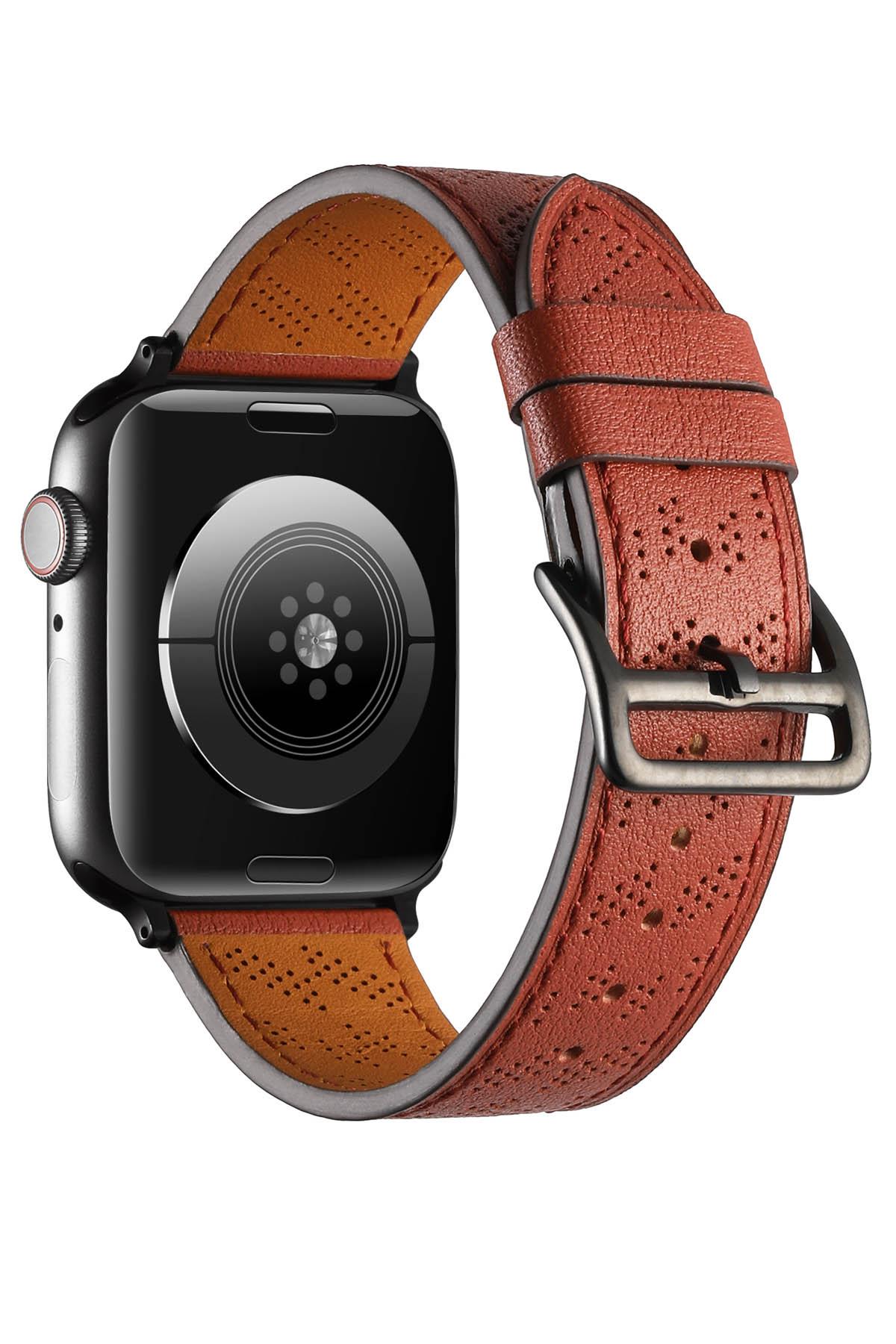 Apple Watch 10 46 mm uyumlu Suni Deri Kordon Kayış Watch Band / Strap Mürdüm