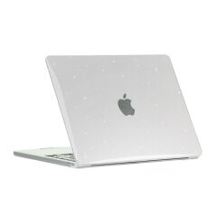 MacBook Air M3 13.6'' 2024 A3113 uyumlu Kılıf Simli Parlak Koruyucu Kapak Yaldızlı Hava Kanallı