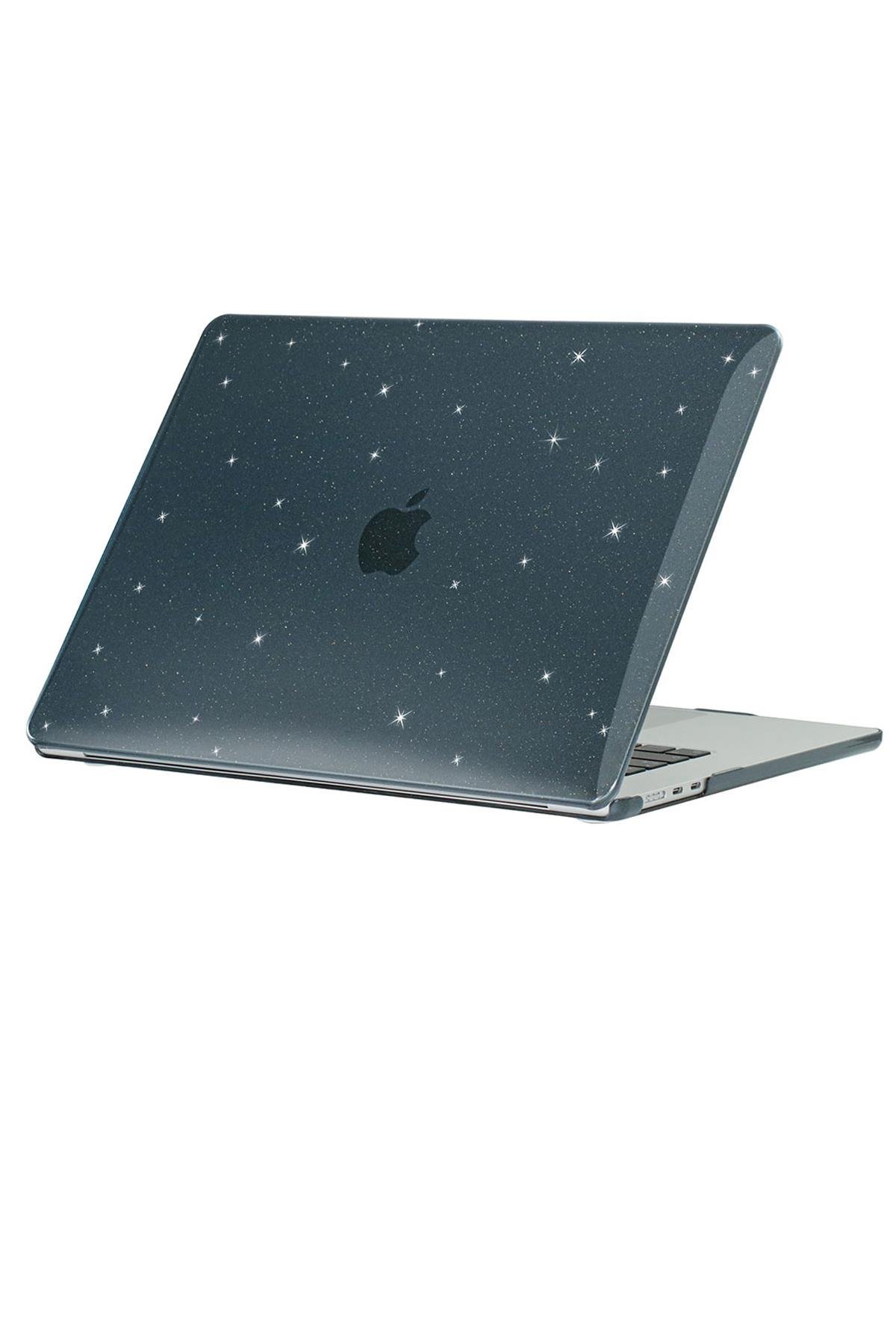 MacBook Air M3 13.6'' 2024 A3113 uyumlu Kılıf Simli Parlak Koruyucu Kapak Yaldızlı Hava Kanallı Lacivert
