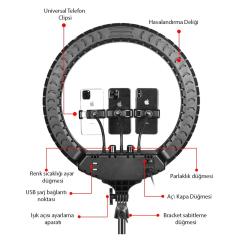 Ring Light Led Işık Halkası 18’’ 45 cm Profesyonel Stüdyo Işığı ve 210 cm Monopod+Taşıma Çantası