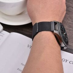 Samsung Galaxy Watch FE 40 mm Uyumlu Hasır Metal Kordon Mıknatıslı Tel Örgü Kayış