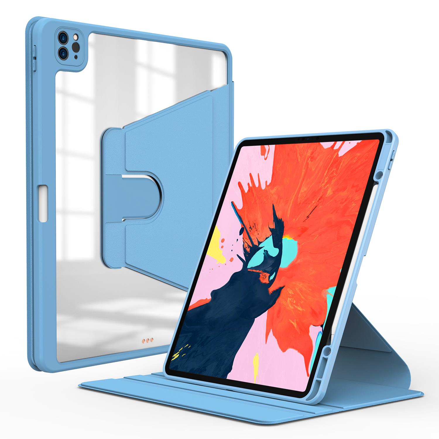 iPad Pro 11 4. Nesil 2022 M2 Uyumlu Kılıf 360° Dönebilen Kalem Bölmeli Standlı Akıllı Kapak Premium Mavi
