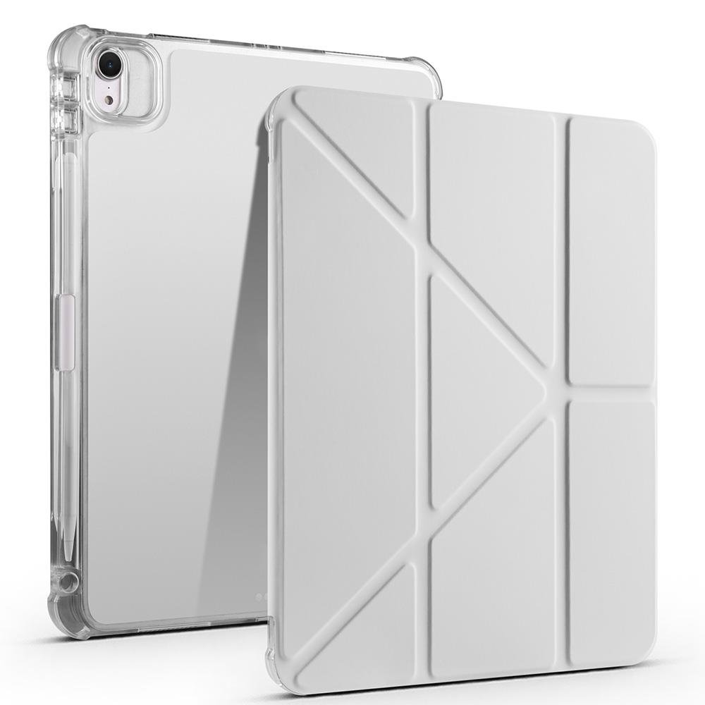 iPad Air 11 M2 2024 uyumlu Kapaklı Kılıf Kalem Bölmeli Tri Fold Standlı Uyku Modlu Akıllı Kapak Gri