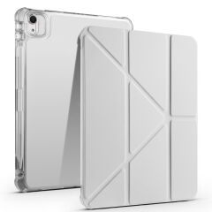 iPad Air 11 M2 2024 uyumlu Kapaklı Kılıf Kalem Bölmeli Tri Fold Standlı Uyku Modlu Akıllı Kapak Gri