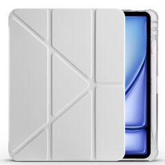 iPad Air 11 M2 2024 uyumlu Kapaklı Kılıf Kalem Bölmeli Tri Fold Standlı Uyku Modlu Akıllı Kapak Gri