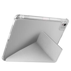 iPad Air 11 M2 2024 uyumlu Kapaklı Kılıf Kalem Bölmeli Tri Fold Standlı Uyku Modlu Akıllı Kapak Gri