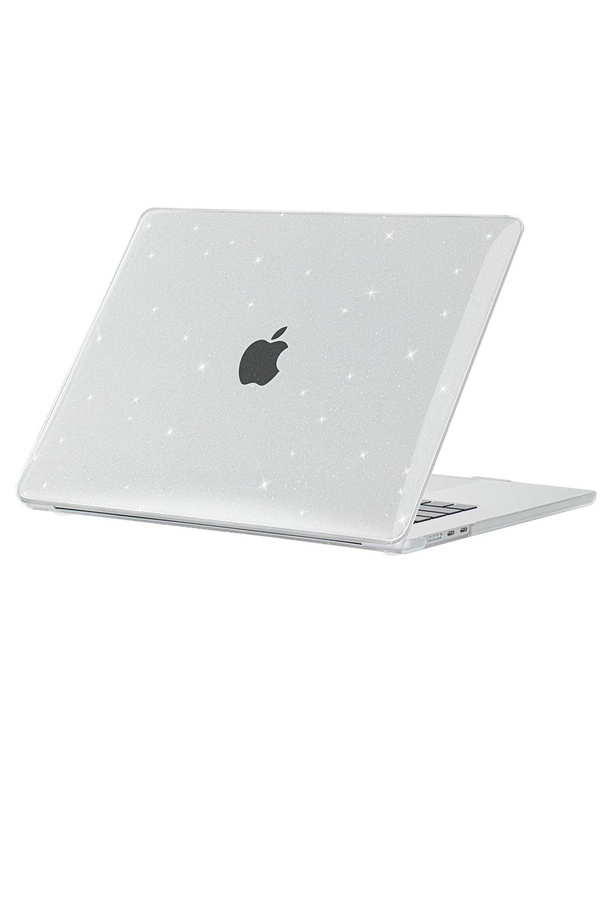 MacBook Air 15 M3 2024 A3114 15.3'' uyumlu Kılıf Simli Parlak Koruyucu Kapak Yaldızlı Hava Kanallı Şeffaf