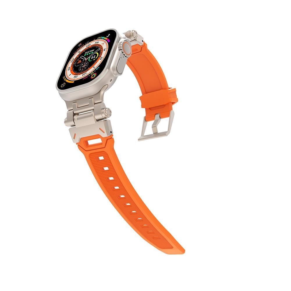 Apple Watch 7 8 9 45 mm uyumlu Metal Aksamlı Silikon Kordon Premium Kayış Starlight - Turuncu