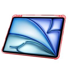 iPad Air 11 M2 2024 uyumlu Kapaklı Kılıf Kalem Bölmeli Tri Fold Standlı Uyku Modlu Akıllı Kapak Kırmızı