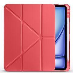 iPad Air 11 M2 2024 uyumlu Kapaklı Kılıf Kalem Bölmeli Tri Fold Standlı Uyku Modlu Akıllı Kapak Kırmızı