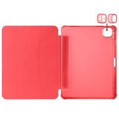 iPad Air 11 M2 2024 uyumlu Kapaklı Kılıf Kalem Bölmeli Tri Fold Standlı Uyku Modlu Akıllı Kapak Kırmızı