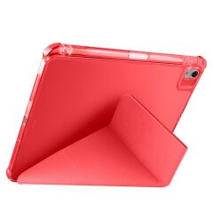 iPad Air 11 M2 2024 uyumlu Kapaklı Kılıf Kalem Bölmeli Tri Fold Standlı Uyku Modlu Akıllı Kapak Kırmızı