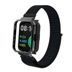Redmi Watch 2 Lite uyumlu Spor Loop Kordon & Kasa Koruma 2 in 1 Hasır Örgü Cırtlı Kayış Velcro No: 02