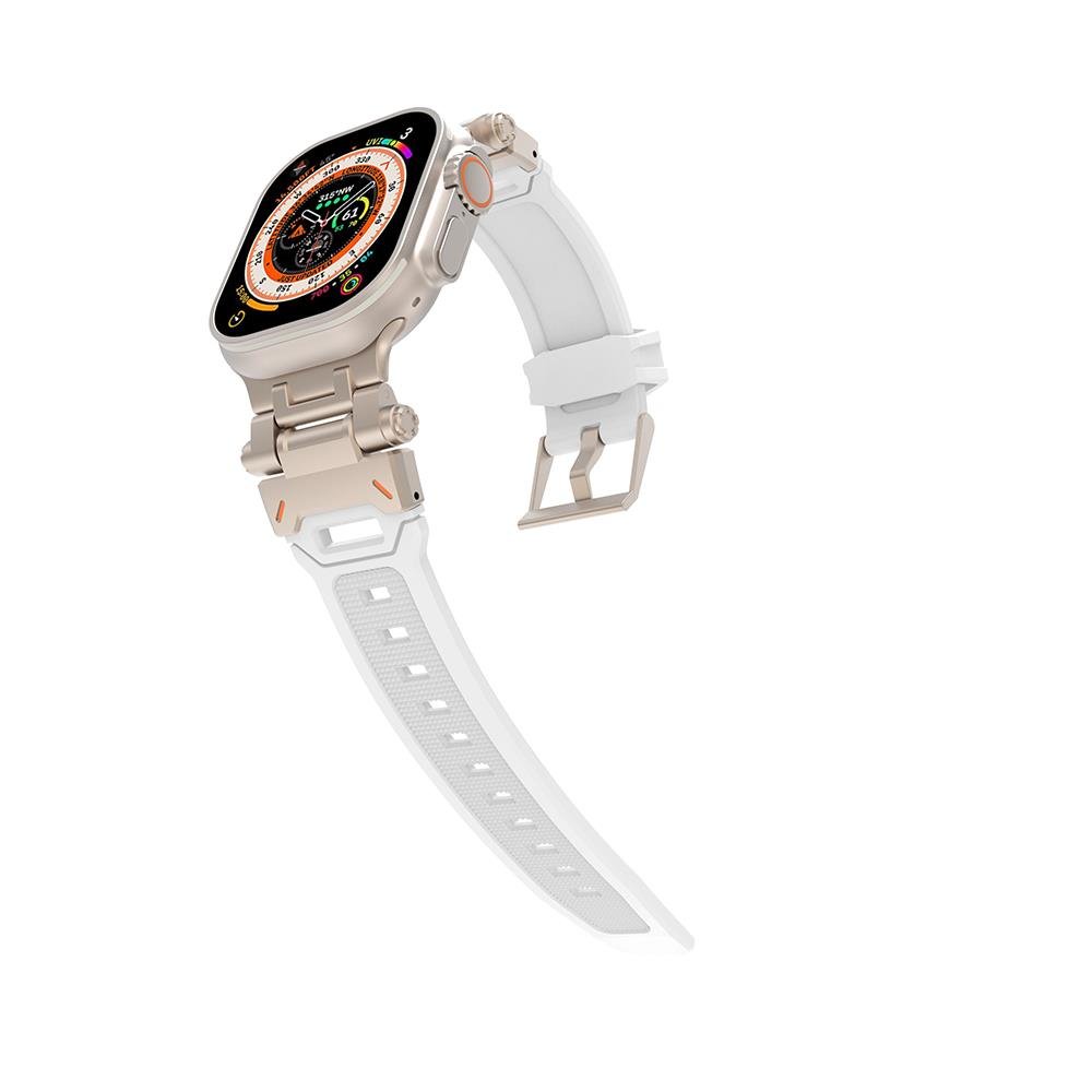 Apple Watch 7 8 9 45 mm uyumlu Metal Aksamlı Silikon Kordon Premium Kayış Starlight - Beyaz