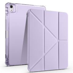 iPad Air 11 M2 2024 uyumlu Kapaklı Kılıf Kalem Bölmeli Tri Fold Standlı Uyku Modlu Akıllı Kapak Lila