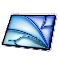 iPad Air 11 M2 2024 uyumlu Kapaklı Kılıf Kalem Bölmeli Tri Fold Standlı Uyku Modlu Akıllı Kapak Lila