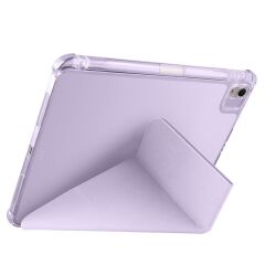 iPad Air 11 M2 2024 uyumlu Kapaklı Kılıf Kalem Bölmeli Tri Fold Standlı Uyku Modlu Akıllı Kapak Lila