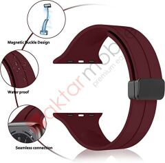 Apple Watch Ultra 49 mm uyumlu Silikon Kordon Magnetik D Tokalı Spor Kayış Mıknatıslı Toka Mor