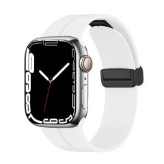 Apple Watch Ultra 49 mm uyumlu Silikon Kordon Magnetik D Tokalı Spor Kayış Mıknatıslı Toka Beyaz