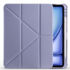 iPad Air 11 M2 2024 uyumlu Kapaklı Kılıf Kalem Bölmeli Tri Fold Standlı Uyku Modlu Akıllı Kapak Mor