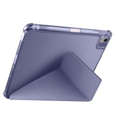 iPad Air 11 M2 2024 uyumlu Kapaklı Kılıf Kalem Bölmeli Tri Fold Standlı Uyku Modlu Akıllı Kapak Mor