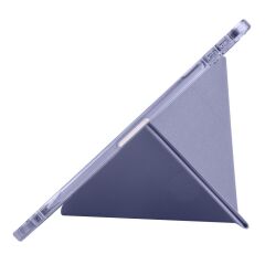 iPad Air 11 M2 2024 uyumlu Kapaklı Kılıf Kalem Bölmeli Tri Fold Standlı Uyku Modlu Akıllı Kapak Mor